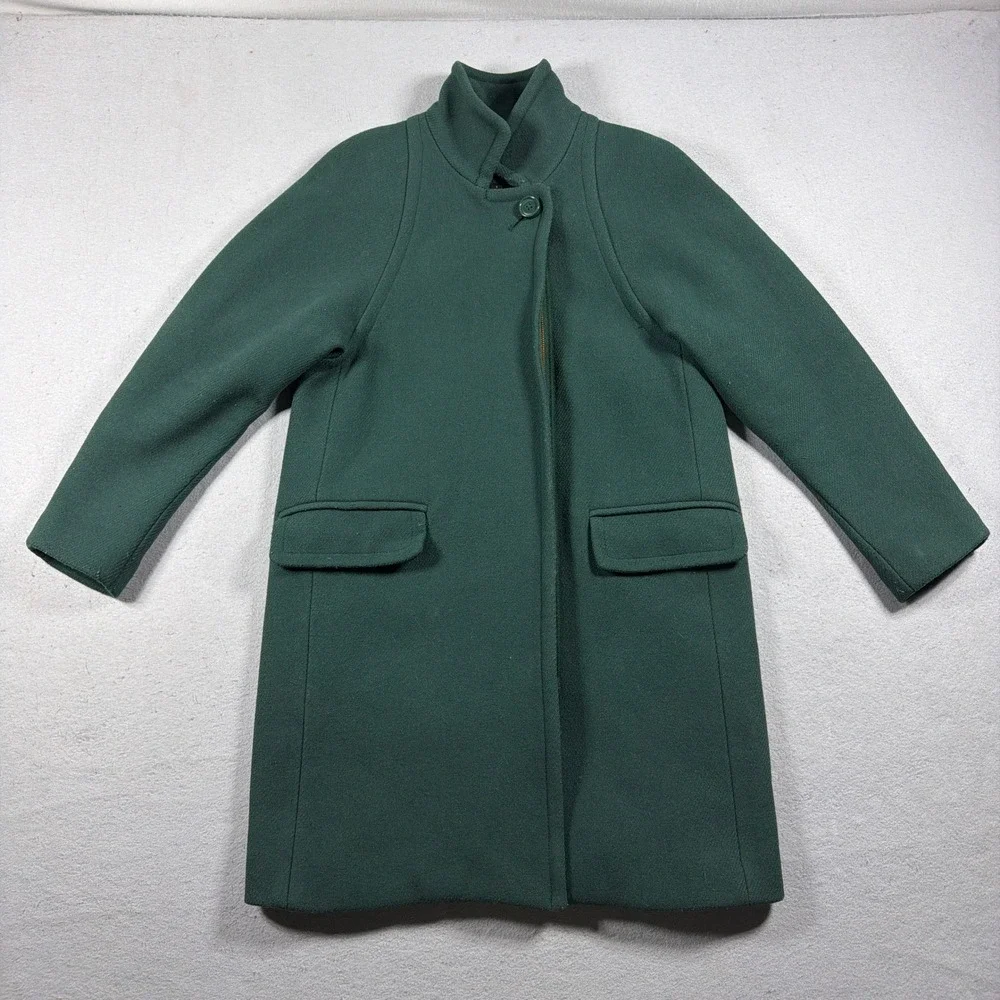 J Crew Stadium Cloth Coat Women 2 Nello Gori Wool Zip Hunter Green Quiet Luxury - Picture 2 of 10